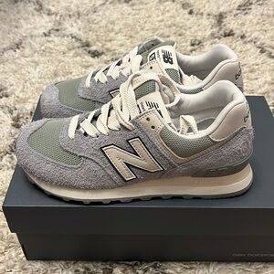 New Balance 574 sneakers. Womens size 6.5. Grey. Green. New with box.